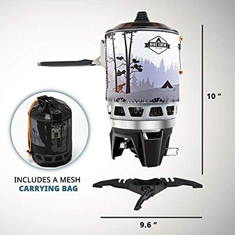 HikeCrew Portable Gas Powered Stove top & Cooking System, Compact Camping Cooktop with 0.8L Pot, Silicone Lid, Folding Handle & Carry Bag