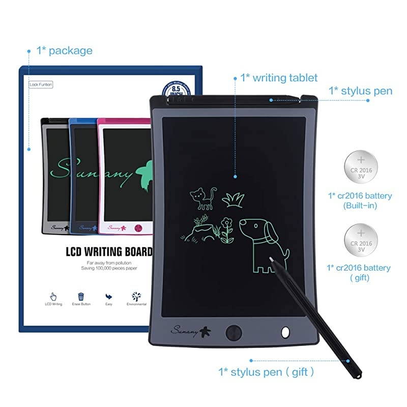 LCD Writing TabletElectronic Writing Drawing Board Doodle Board 85 Handwriting Paper Drawing Tablet Gift for Kids and Adults at HomeSchool and Office Black