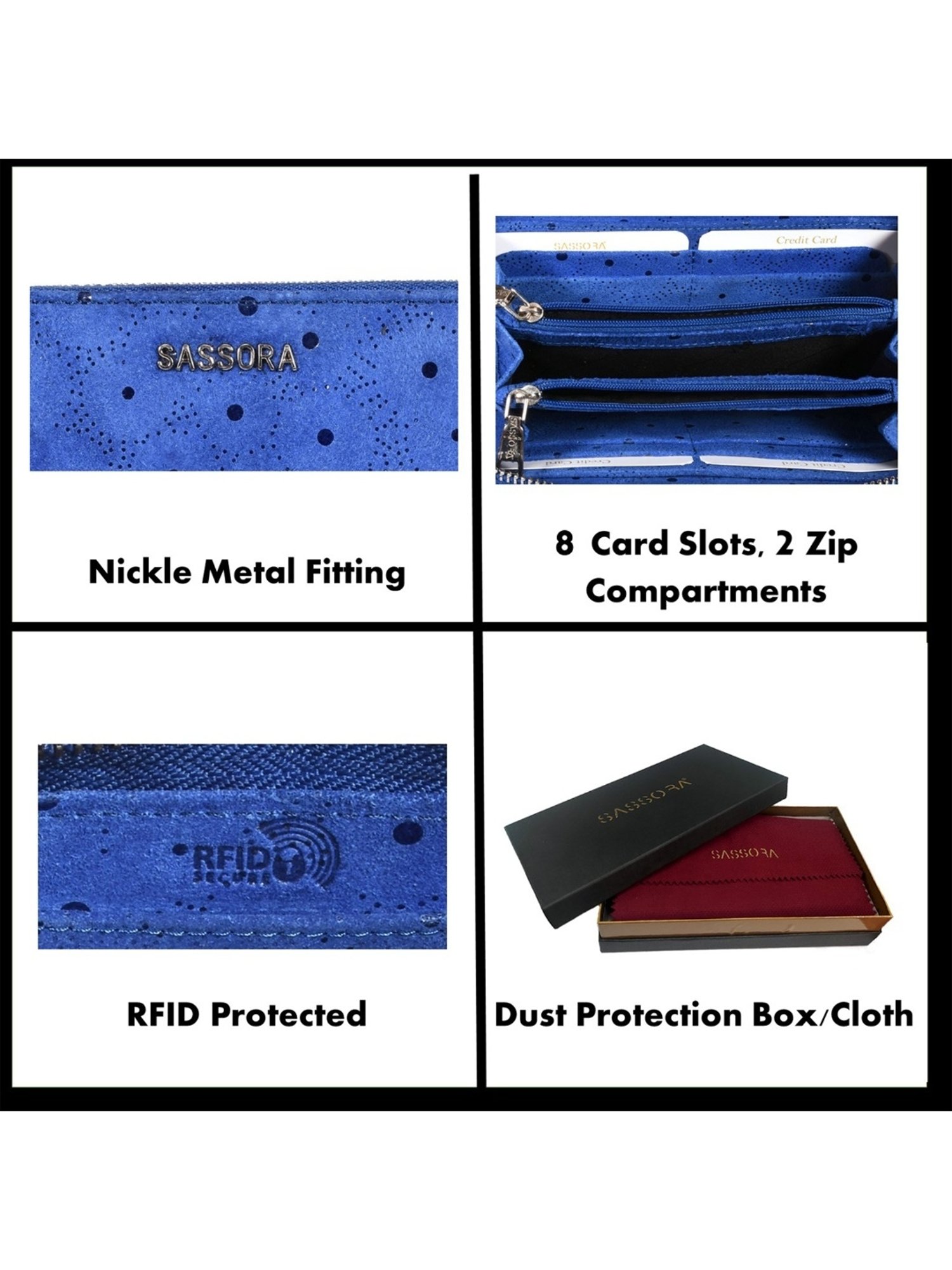 SASSORA LARA Navy Leather Printed Wallet