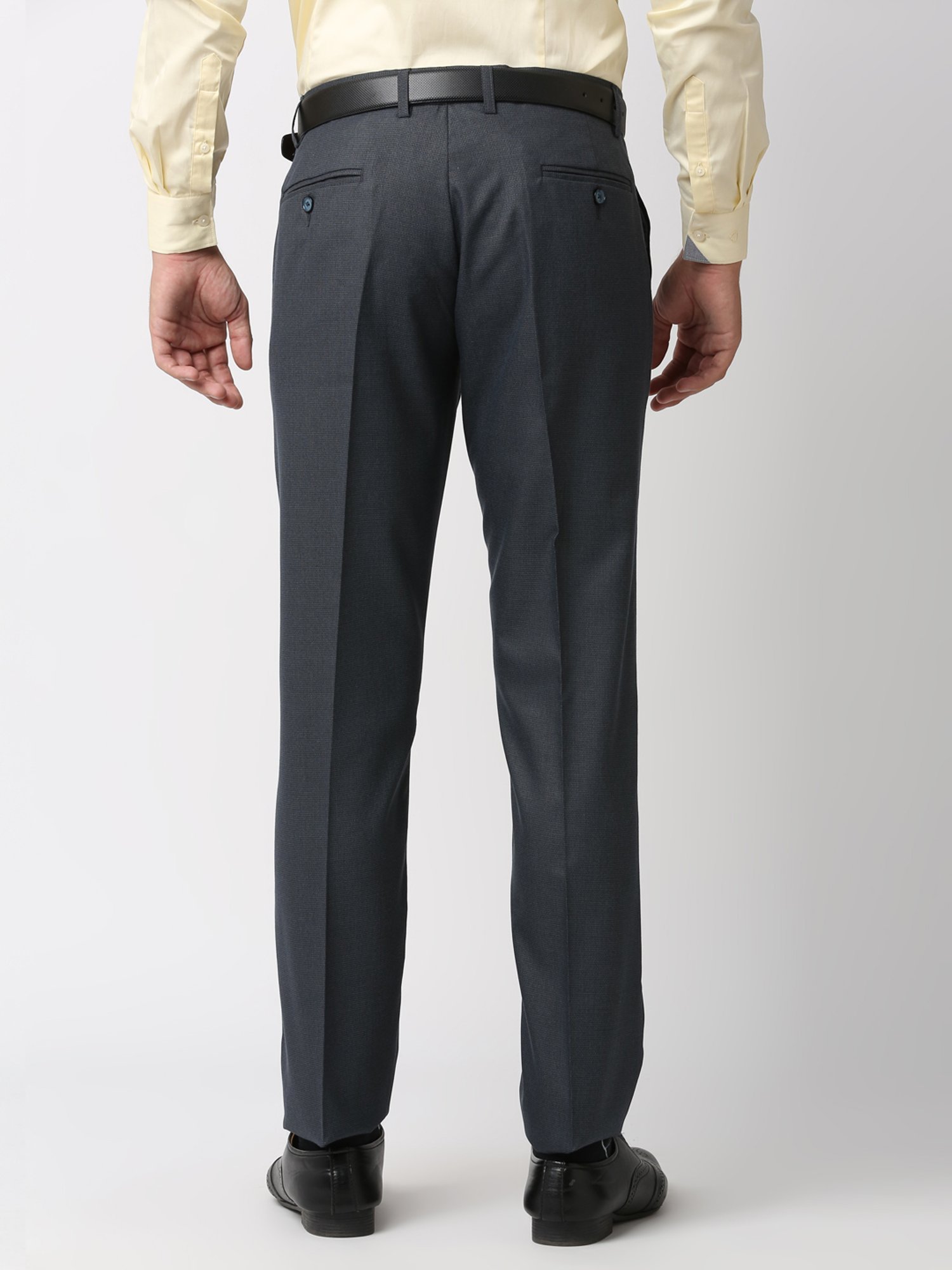 SOLEMIO Dark Blue Slim Fit Flat Front Trousers