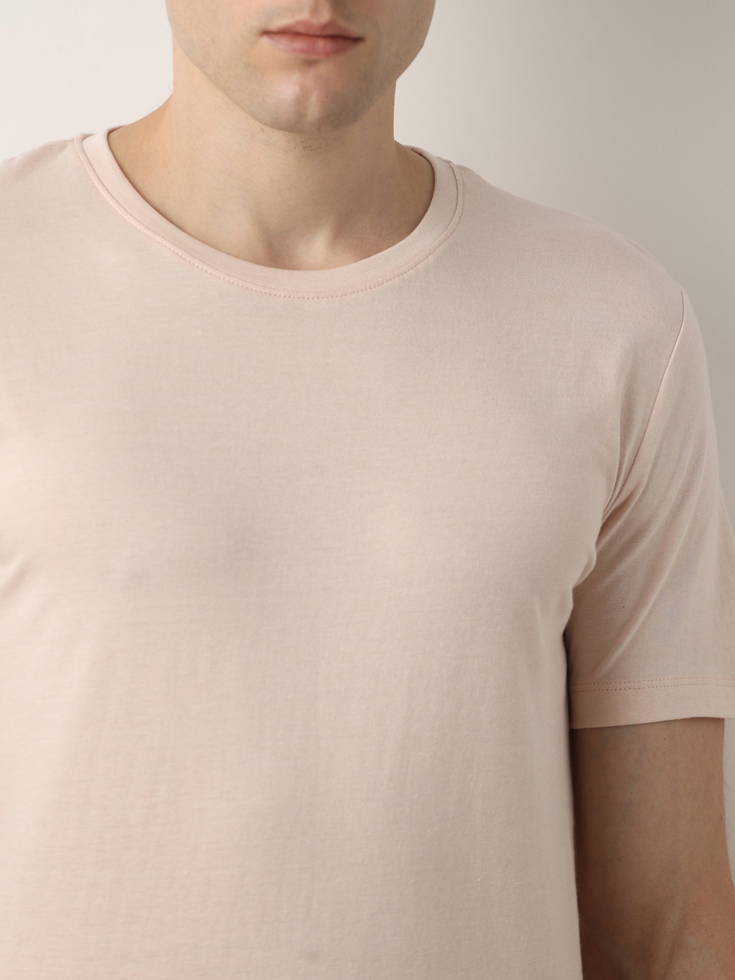 SELECTED HOMME Light Pink Slim Fit Cotton Crew T-Shirt