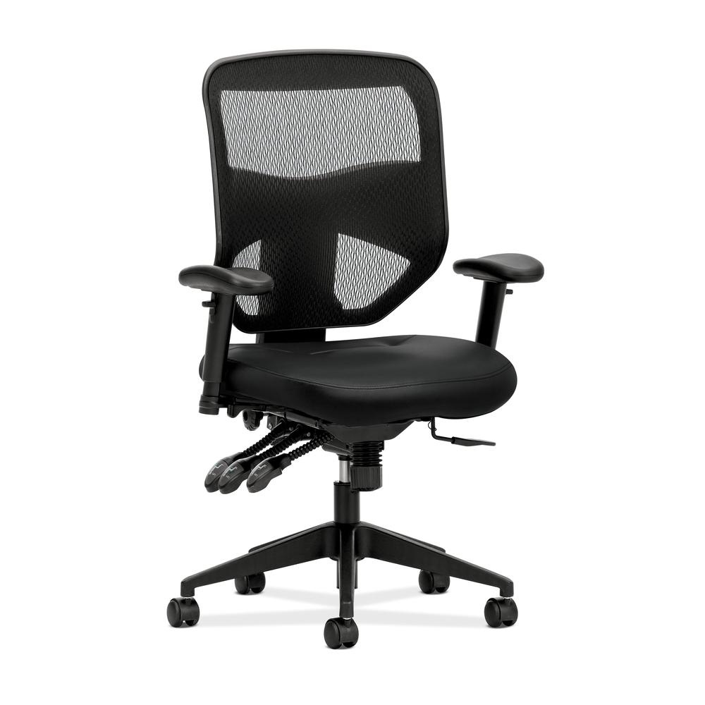 Prominent Mesh High-Back Task Chair Seat Glide 2-Way Arms Black Leather