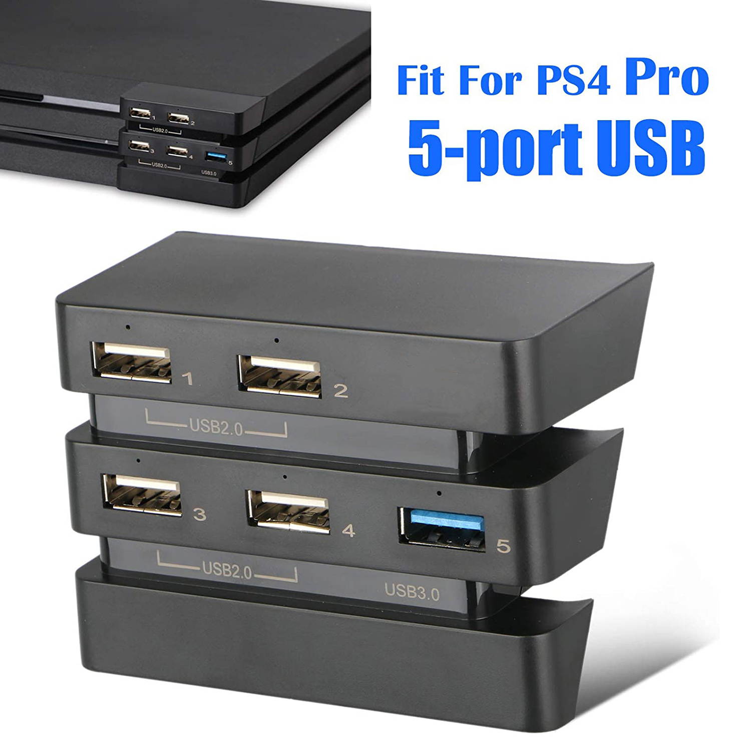 Rome Care 5 Port USB HUB for PS4 Pro Only, USB 3.0/2.0 High Speed Charger Controller Splitter Expander for Playstation 4 Pro