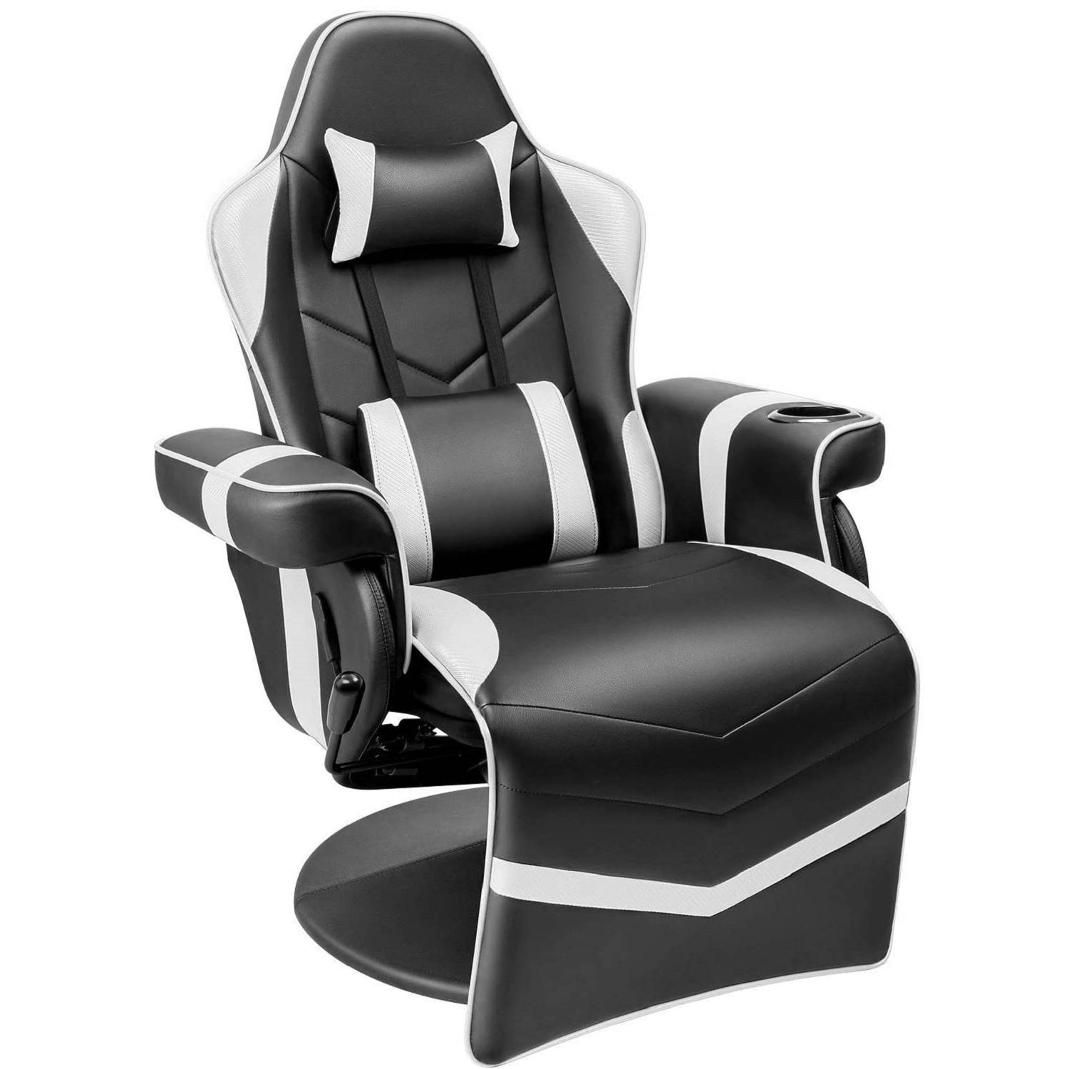 Homall Computer Racing Style PU Leather Ergonomic Adjusted Reclining Video Gaming Single Sofa Chair with Footrest Headrest and Lumbar Support (White)