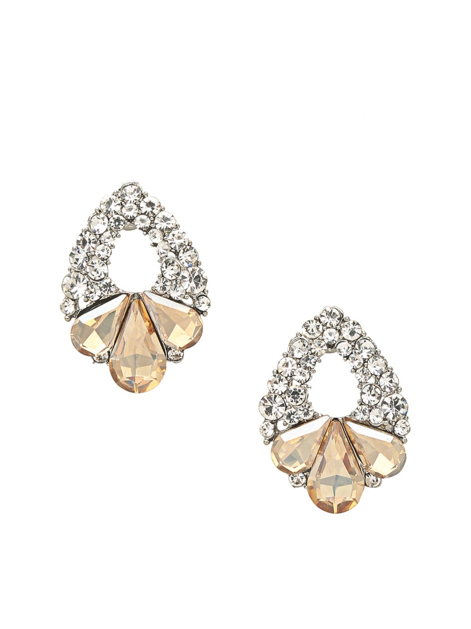 YouBella Silver Brown & White Stud Earrings for Women