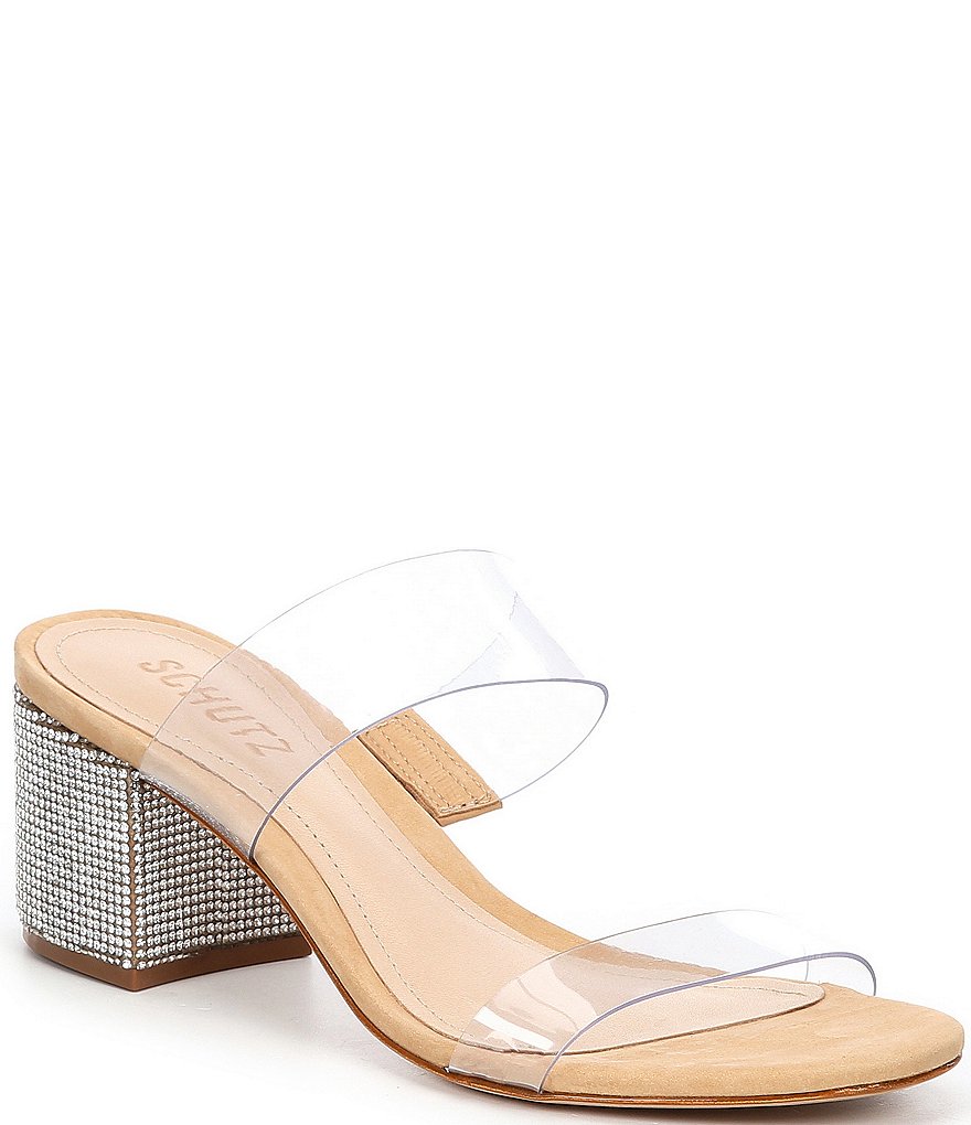 Schutz Victorie Crystal Studded Heel Clear Dress Slides