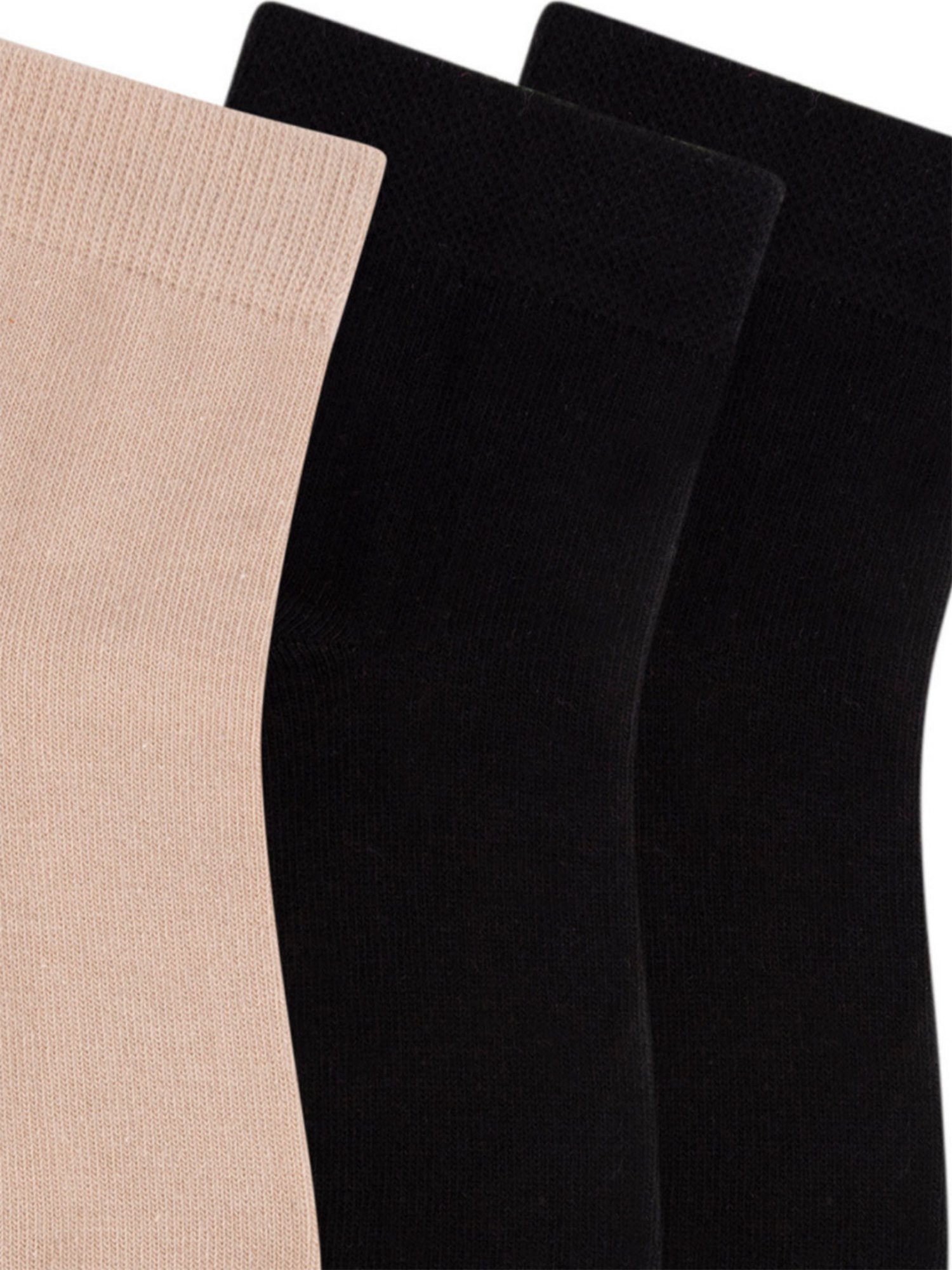 NEXT2SKIN Black & Beige Ankle Length Cotton Thumb Socks (Pack of 3)
