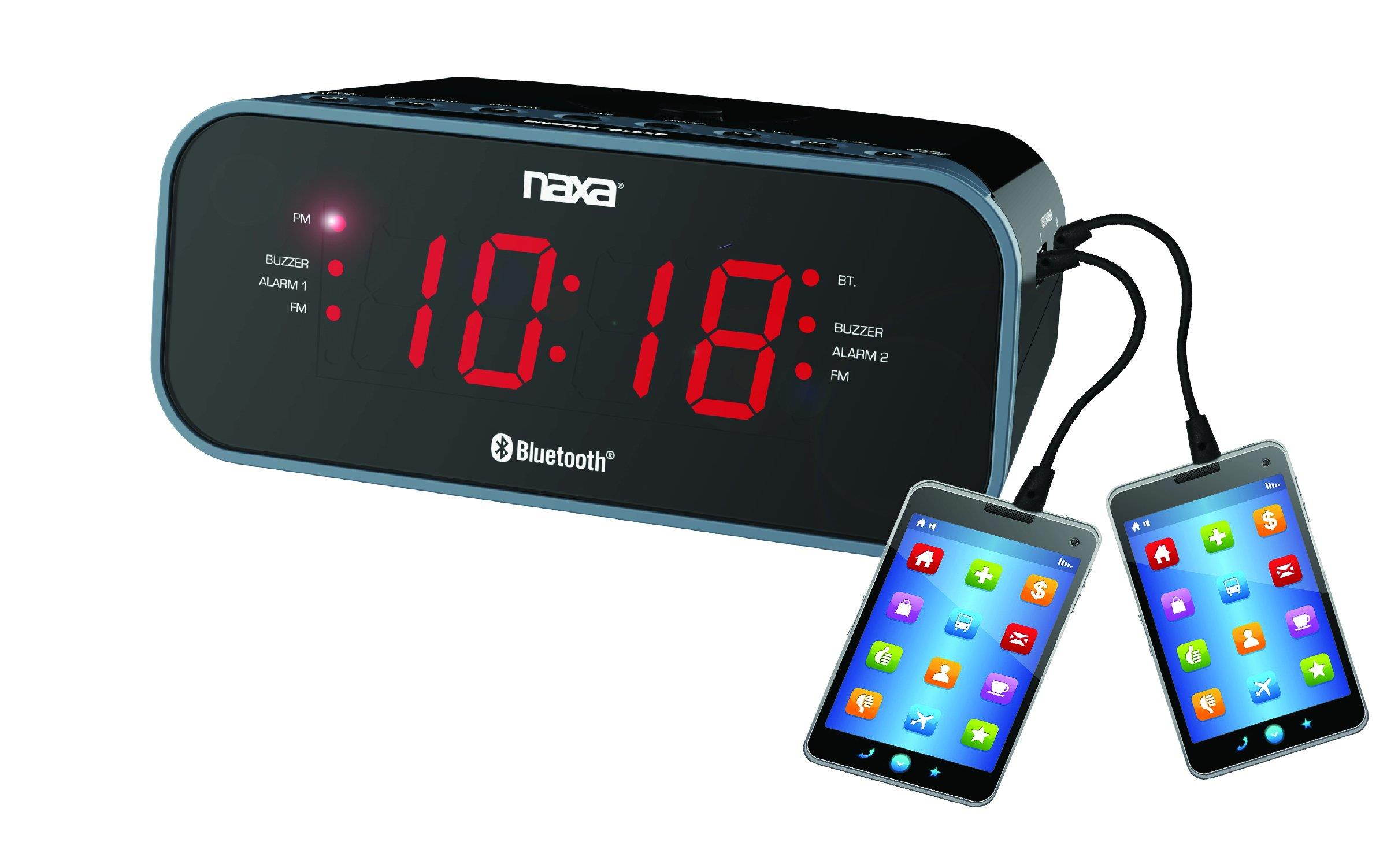 Naxa NRC-182 Bluetooth Dual Alarm Clock Radio With 2 Usb Charge Ports