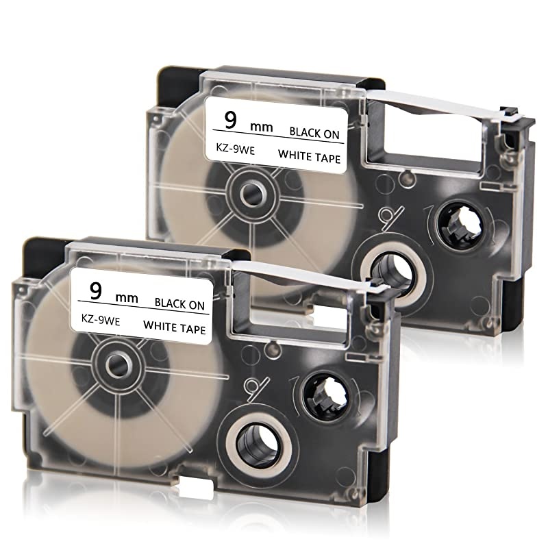 Compatible Label Tape Replacement for XR9WE XR9WE2S 9mm Label Refills for KL60 KL100 KL120 KL750 KL780 KL820 KL7000 KL7200 KL8100 KL8200 EZLabel Printer 38 x 26 Black on White 2Pack