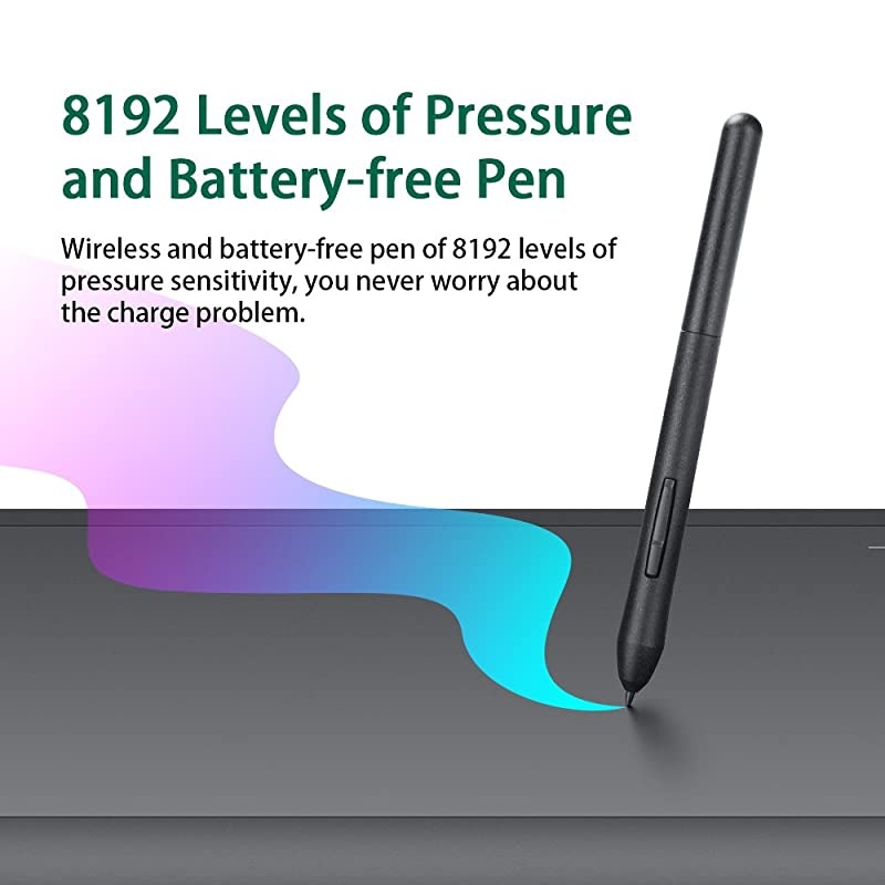A610s Graphic Drawing Tablet with 8192 Pressure Sensitivity Stylus Pen 5080 LPI Resolution 10quot x 6quot Drawing Tablet with 8 Hot Keys for Digital Art Works Drawing Sketch Design Paint