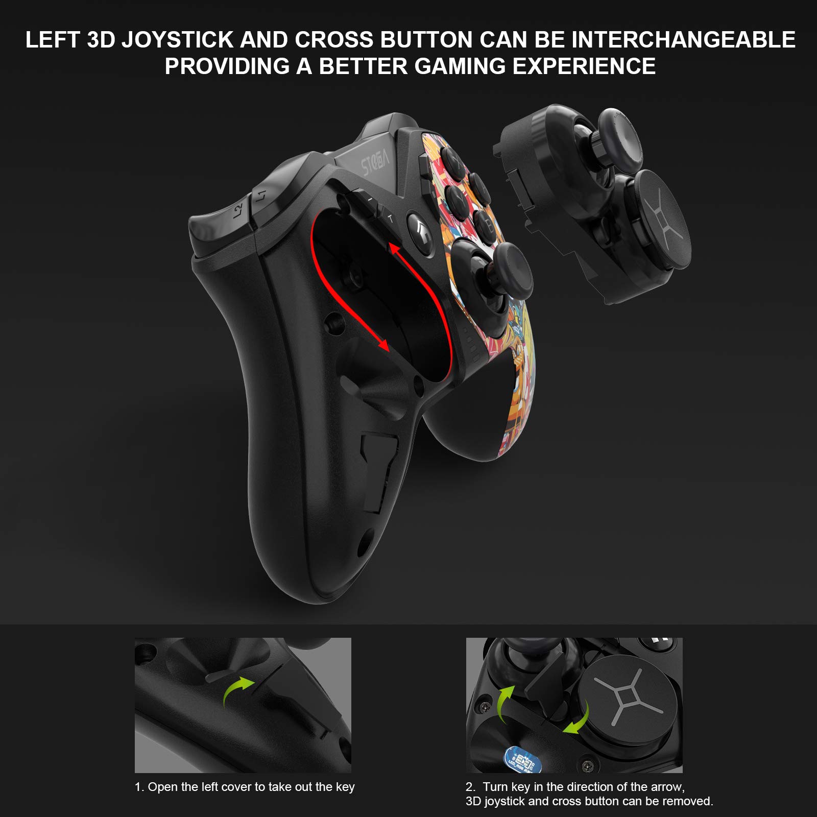 Wireless Controller for Nintendo Switch, STOGA Game Controller for Switch Lite Interchangeable Cross Button and Left 3D, DIY Replaceable Skin Shell, Macro (Graffiti)