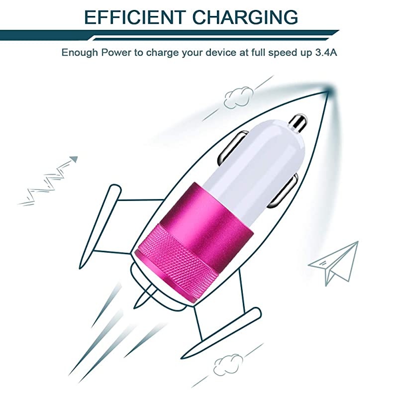Car Charger Adapter, 3.4a Fast Charging Dual Port Cargador de Carro Lighter Adapter for iPhone SE 11Pro Max X XR XS Max 8 Plus, iPad, Samsung Galaxy A10 S10 Plus S10e S9 Note 8, LG, GPS (2 Pack)