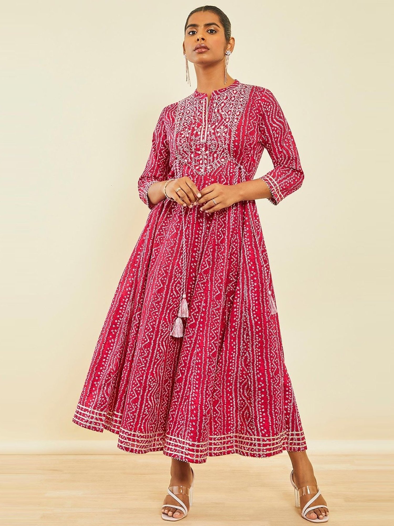 Saffron Threads Red Ethnic Dresses