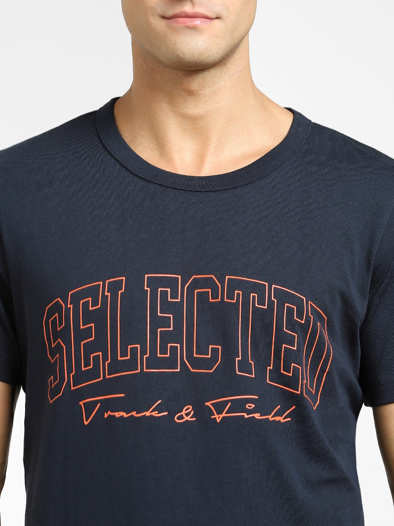 SELECTED HOMME Sky Captain Cotton Regular Fit Logo Printed T-Shirt