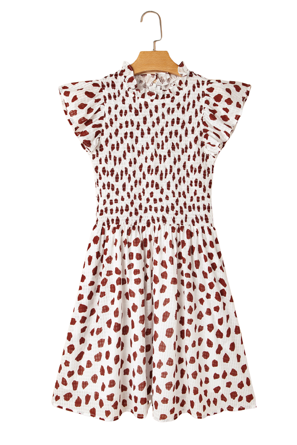 White Frill Mock Neck Sleeveless Tiered Floral Dress