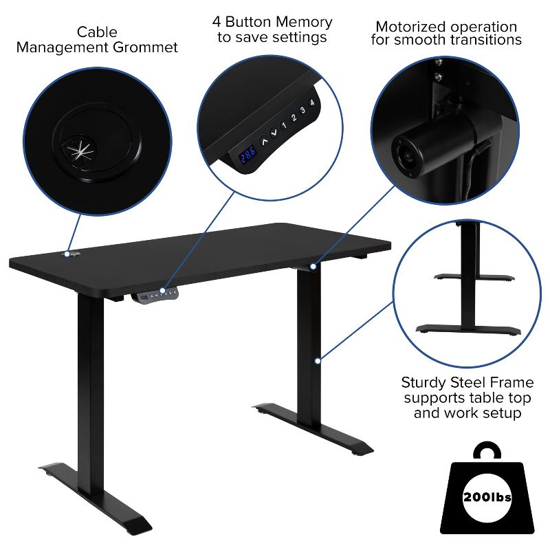 Flash Furniture 48" Wide Black Electric Height Adjustable Standing Desk with Black Mesh Multifunction Executive Swivel Ergonomic Office Chair