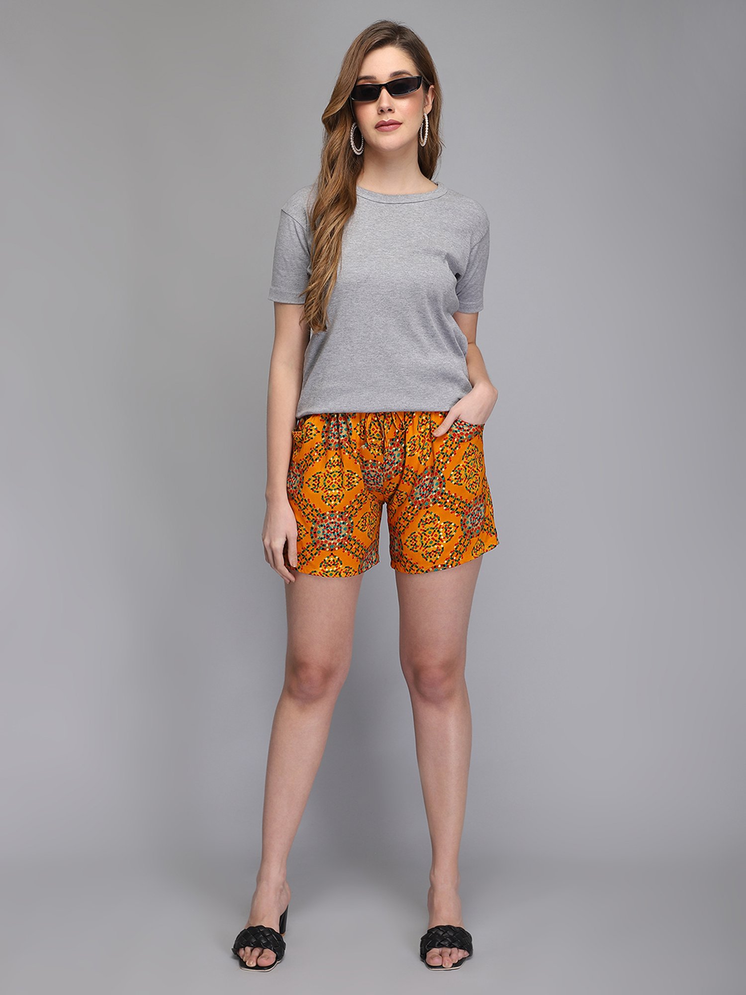 Aditi Wasan Mustard Printed Shorts