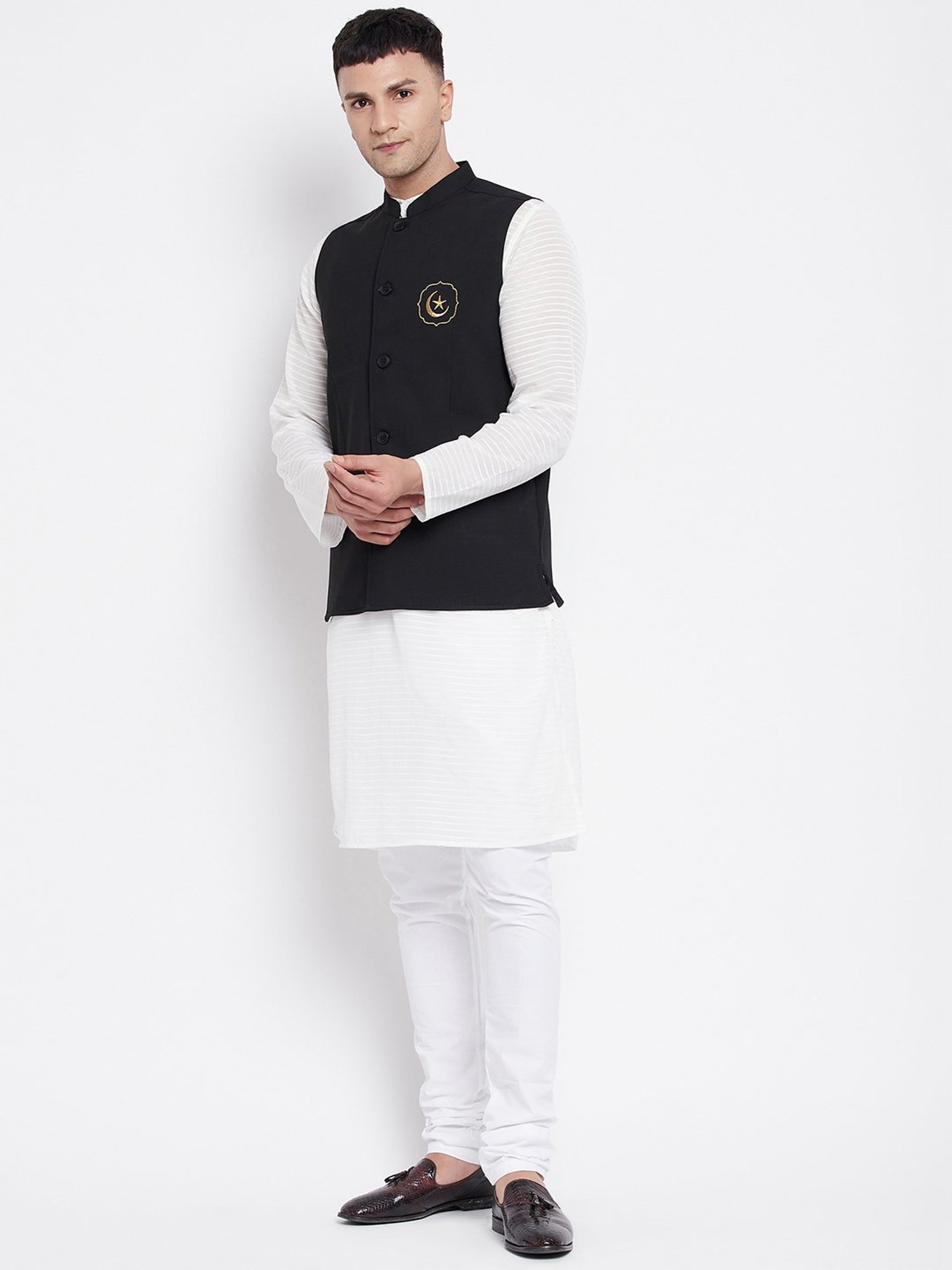Even Black Mandarin Collar Nehru Jacket