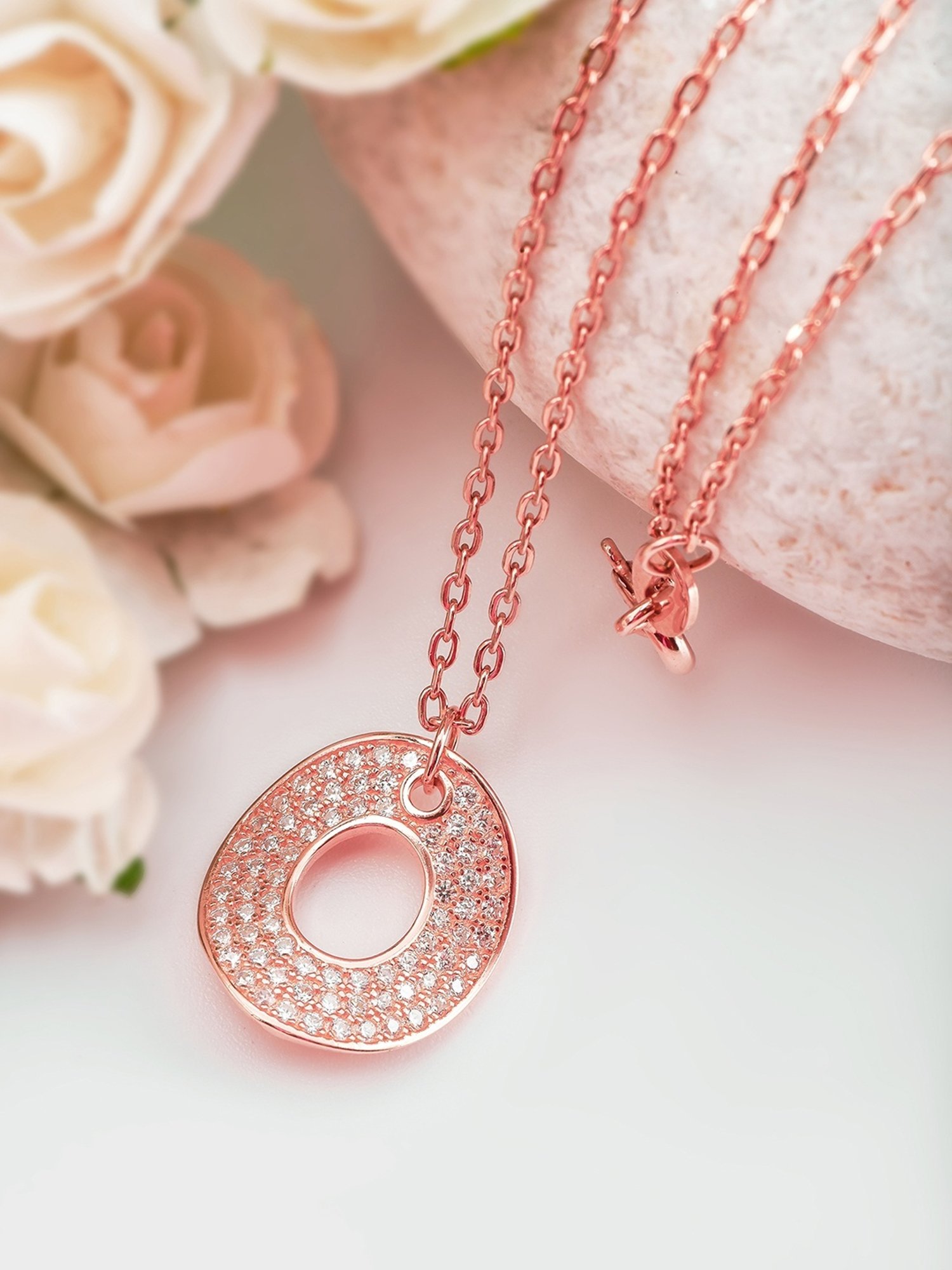 Silberry 92.5 Sterling Silver Rose Gold Shield Necklace
