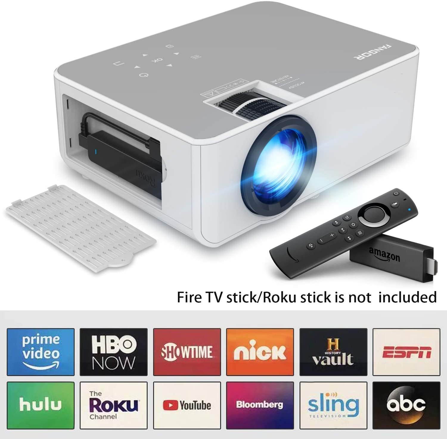 FANGOR F-506 1080P HD Projector, 230" Portable WiFi Bluetooth  Projector with Tripod, Compatible with TV Stick, HDMI, VGA, USB, Laptop, iOS & Android