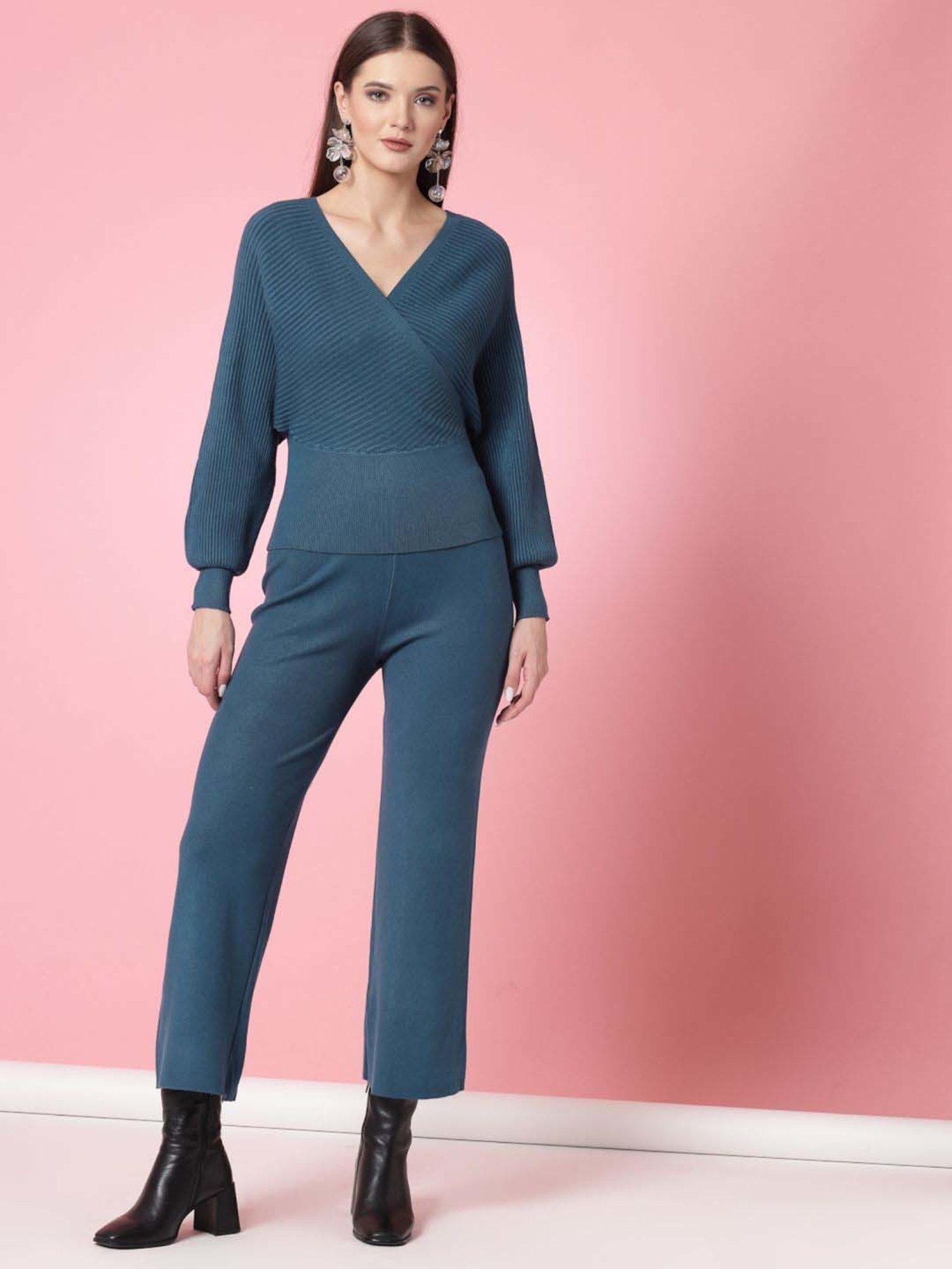 Mafadeny Blue Plain Top Pants Set