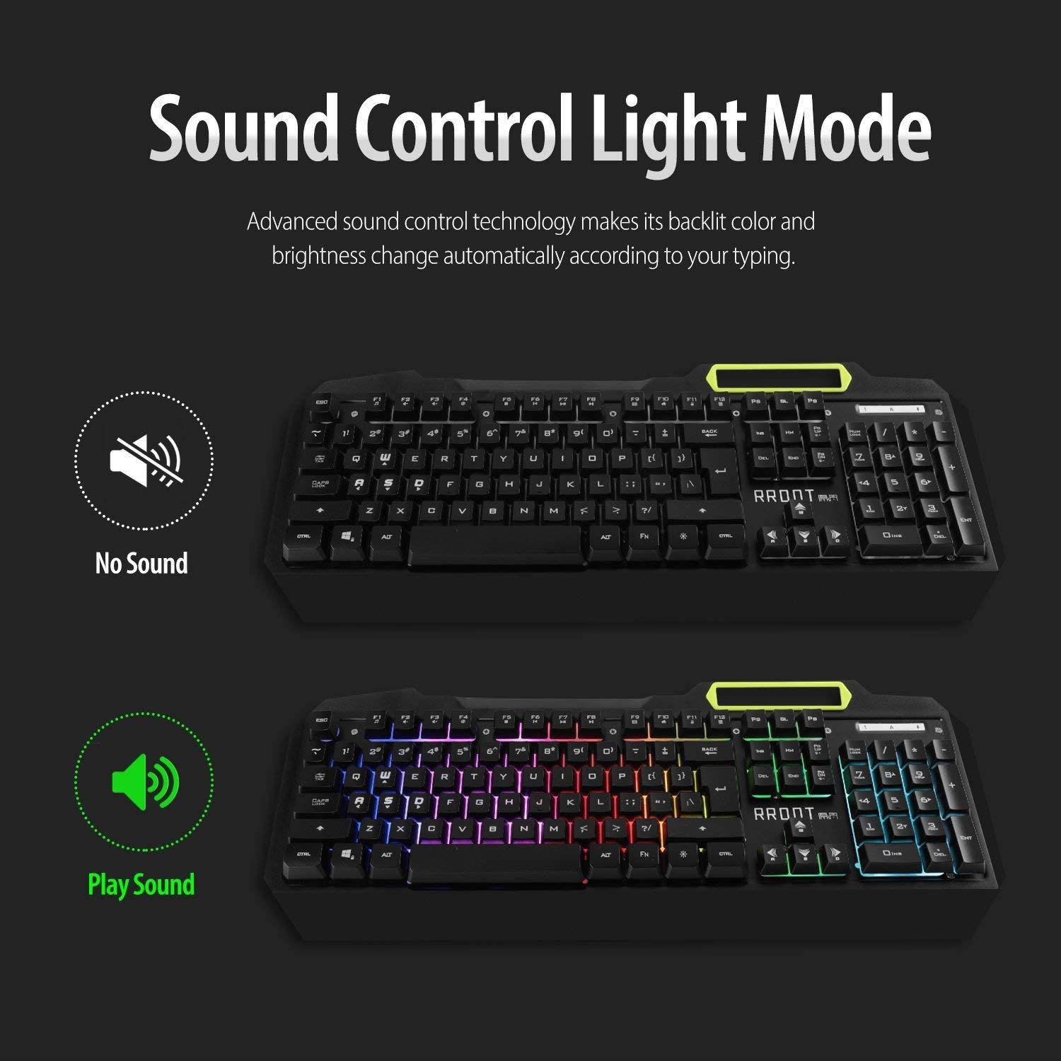 Gaming Keyboard, Anti-Ghosting Multimedia RGB LED Backlit (with Voice Control), 104 Key USB Wired Spill-Resistant Aluminum Alloy Metal Panel for Gaming and Typing by Lumsburry RROOT (Cool Black)