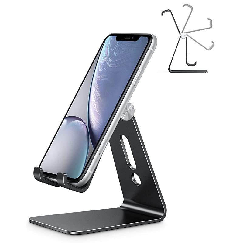 Adjustable Cell Phone Stand  C2 Aluminum Desktop Phone Holder Dock Compatible with iPhone 11 Pro Max Xs XR 8 Plus 7 6 Samsung Galaxy Google Pixel Android Phones Black
