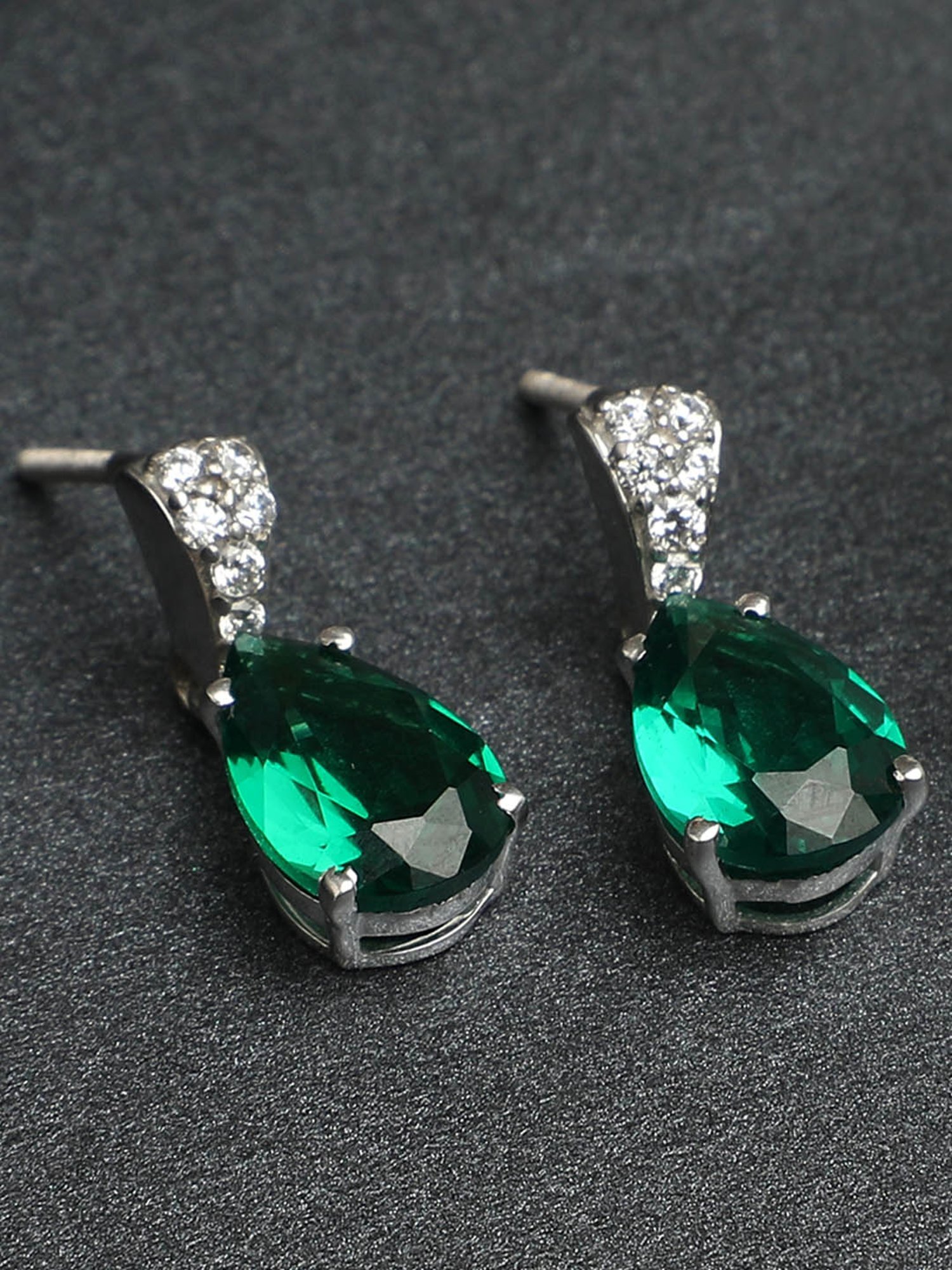 Clara 92.5 Sterling Silver Swiss Zirconia Dark Green Tear Drop Earrings