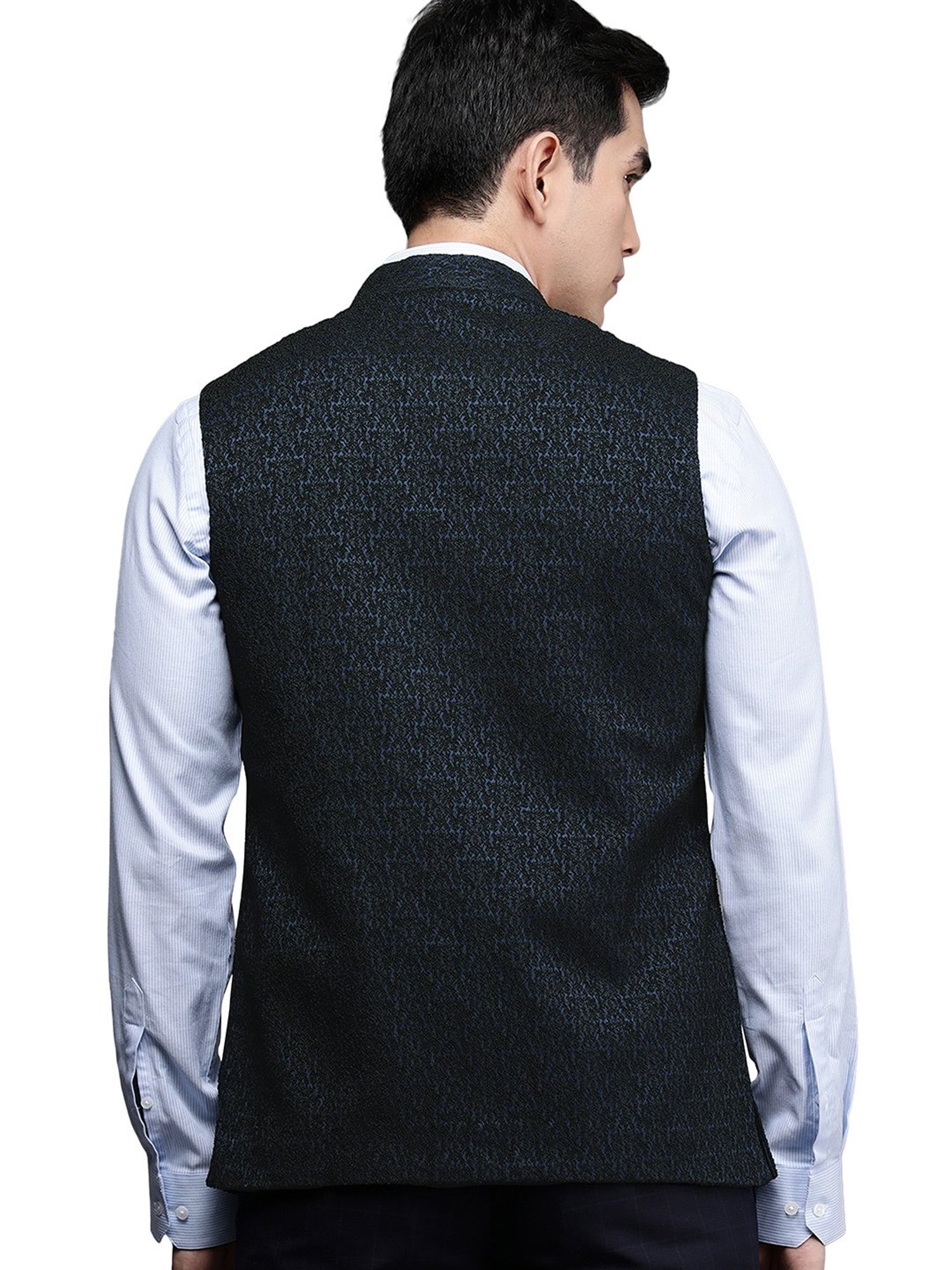 Manyavar Blue Mandarin Collar Nehru Jacket