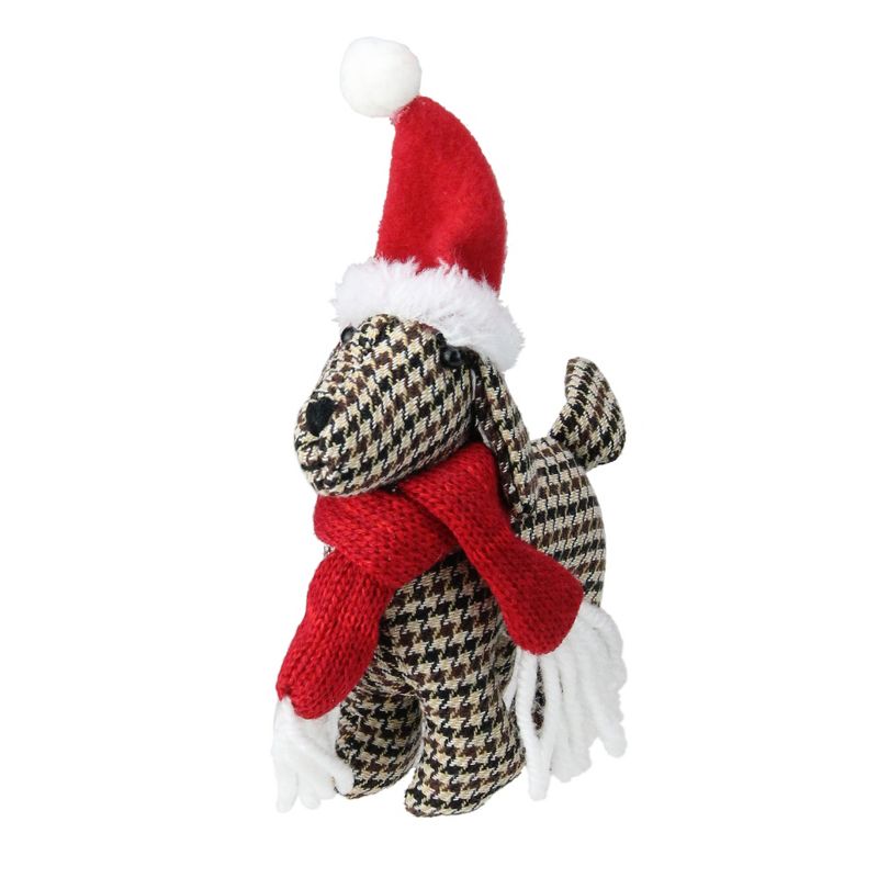 Melrose 6.5" Houndstooth Pattern Dog with Santa Hat Christmas Ornament - Brown/Black