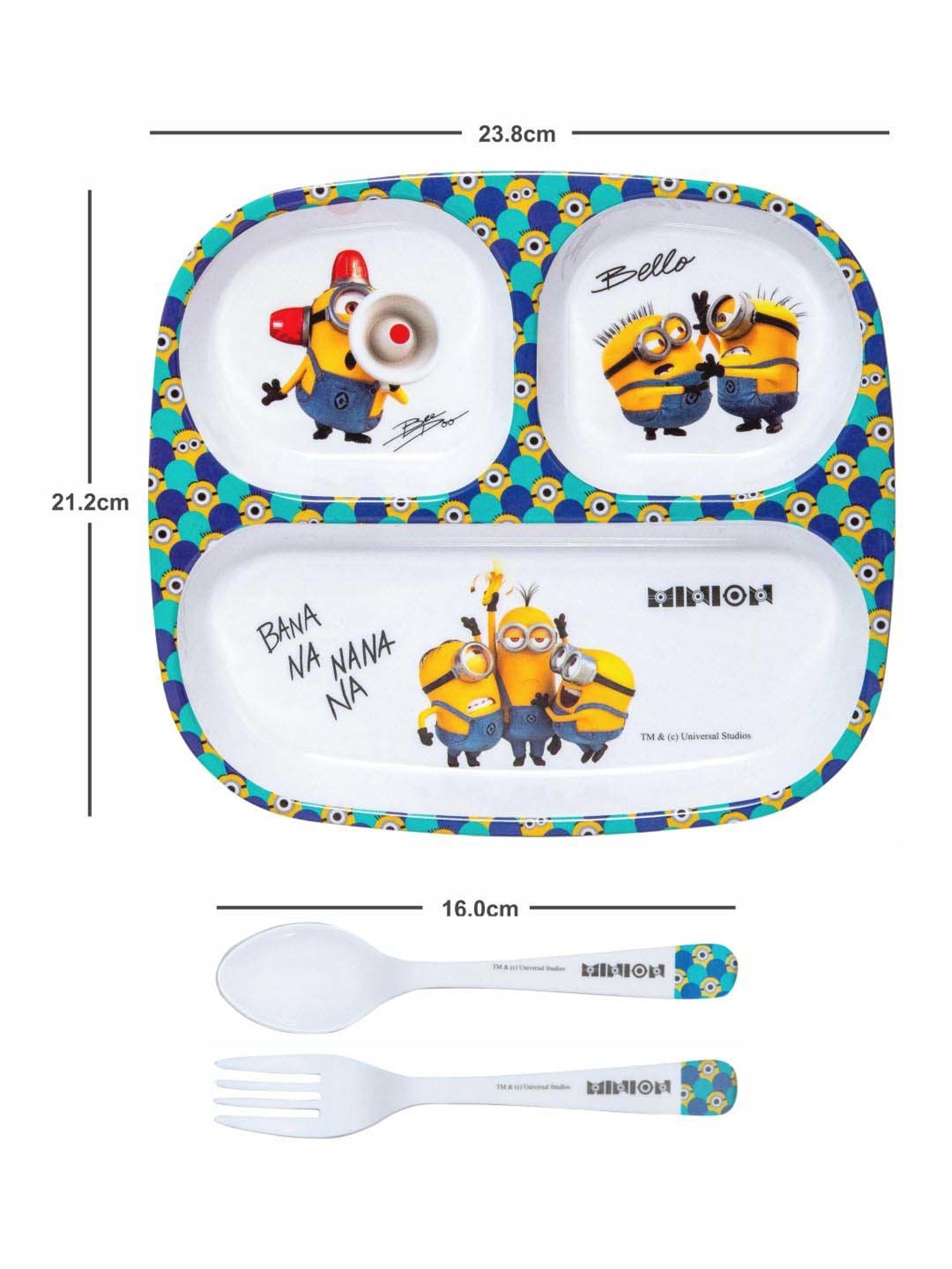 Servewell Minions Yellow Melamine Rectangle Kids 3Pcs Dinner Set