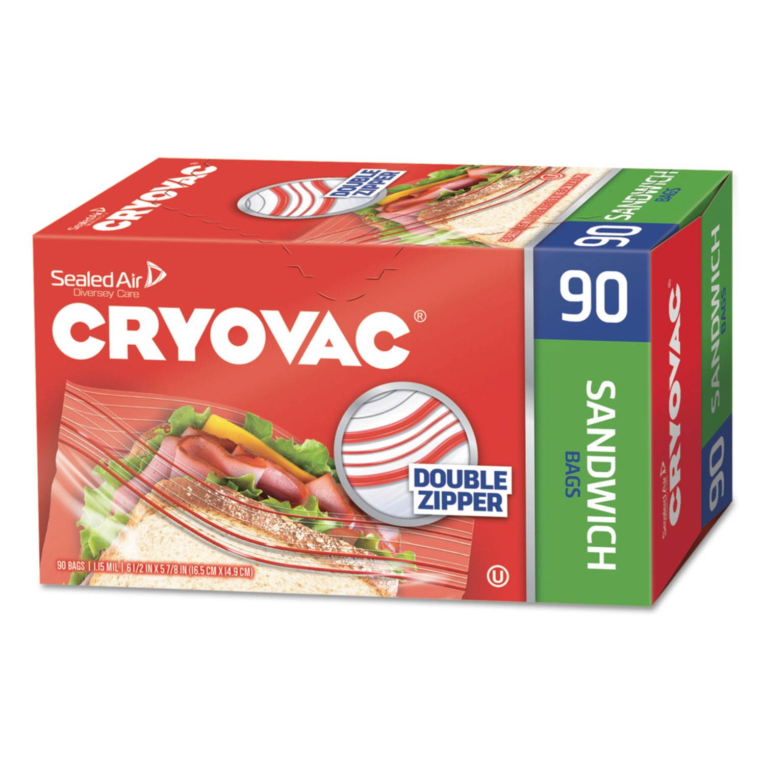 Diversey 100946906 Cryovac Sandwich Bags, Clear, 6 1/2 Inch X 5 7/8 Inch , 1080/Ct