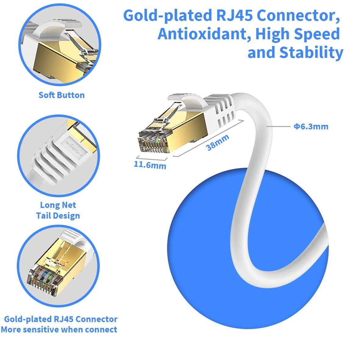 Ethernet Cable 10 ft Cat 8 Cable RJ45 Internet Patch Cable 2000Mhz 40Gbps High Speed LAN Wire Cable Cord Shielded for Modem Router PC Mac Laptop PS2 PS3 PS4 Xbox and Xbox 360 Black