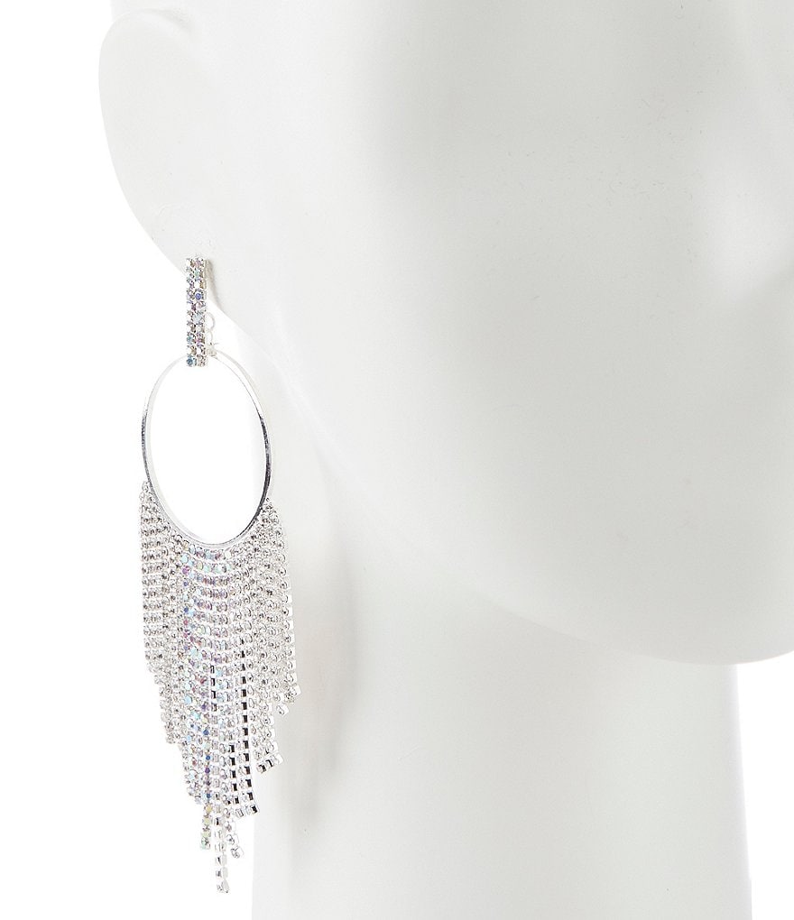 Natasha Accessories Circle Fringe Drop Statement Earrings