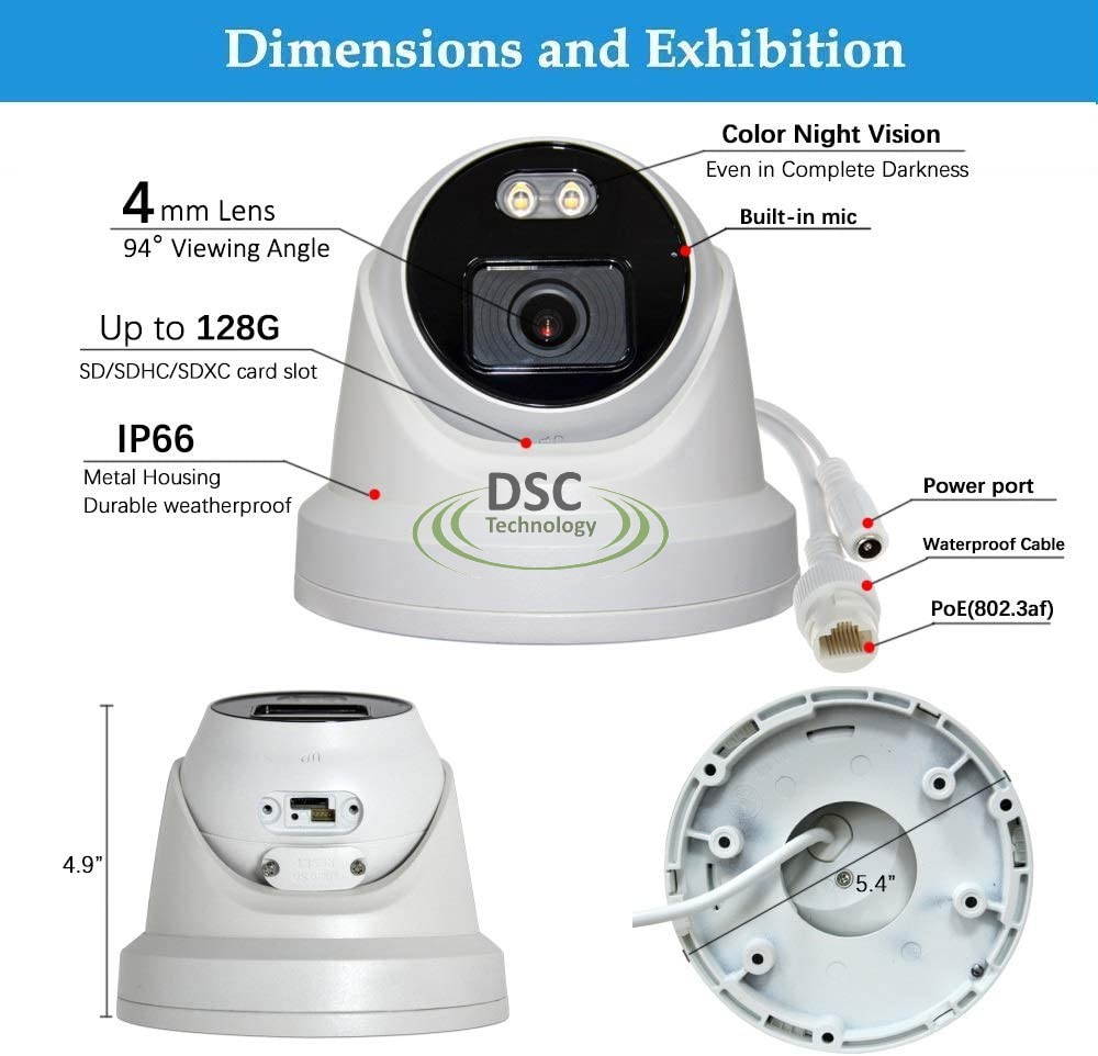 HIKVISION ColorVu OEM DS-2CD2347G1-LU 4MP IP Camera POE H.265+ WDR Turret 4MM Lens 24/7 Full-Time Color Image True WDR Turret Camera