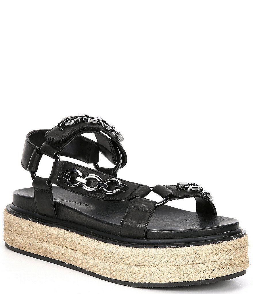 KARL LAGERFELD PARIS Palma Chain Detail Leather Platform Espadrille Sandals