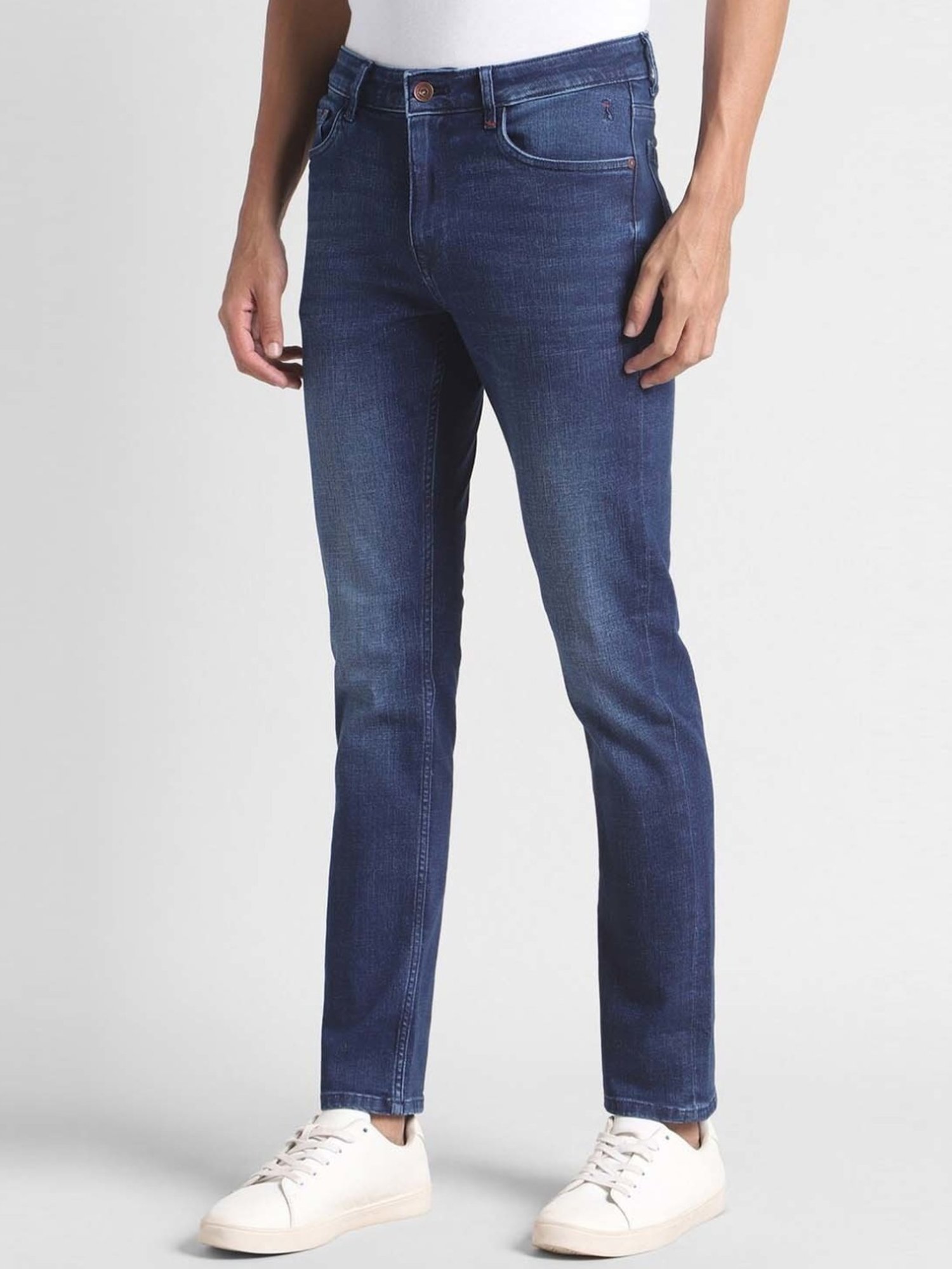 Simon Carter London Slim Fit Blue Lightly Washed Mid Rise Jeans