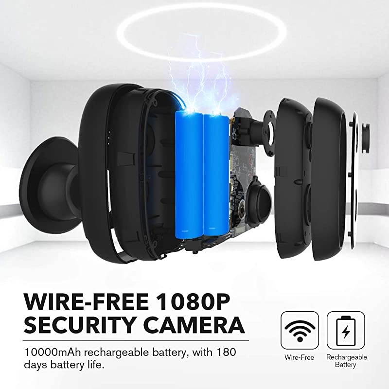 Camera Outdoor Wireless, Surveillance Rechargeable Battery-Powered WiFi 1080P Camera 10000mAh, PIR Motion Detection, 2Way Audio, Night Vision (Single)