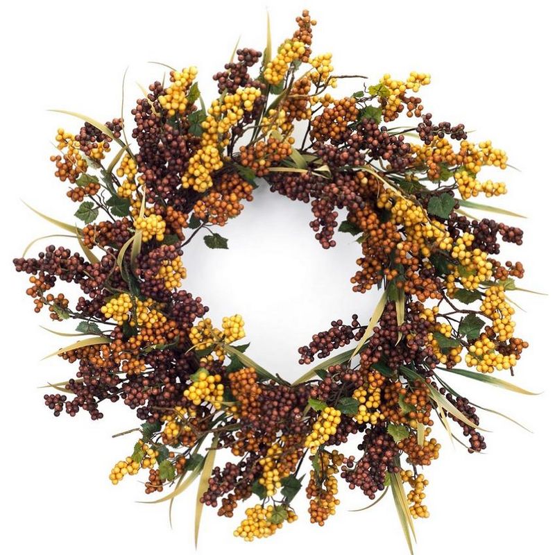 Melrose 26" Unlit Yellow/Orange Harvest Berries with Grass Artificial Wreath