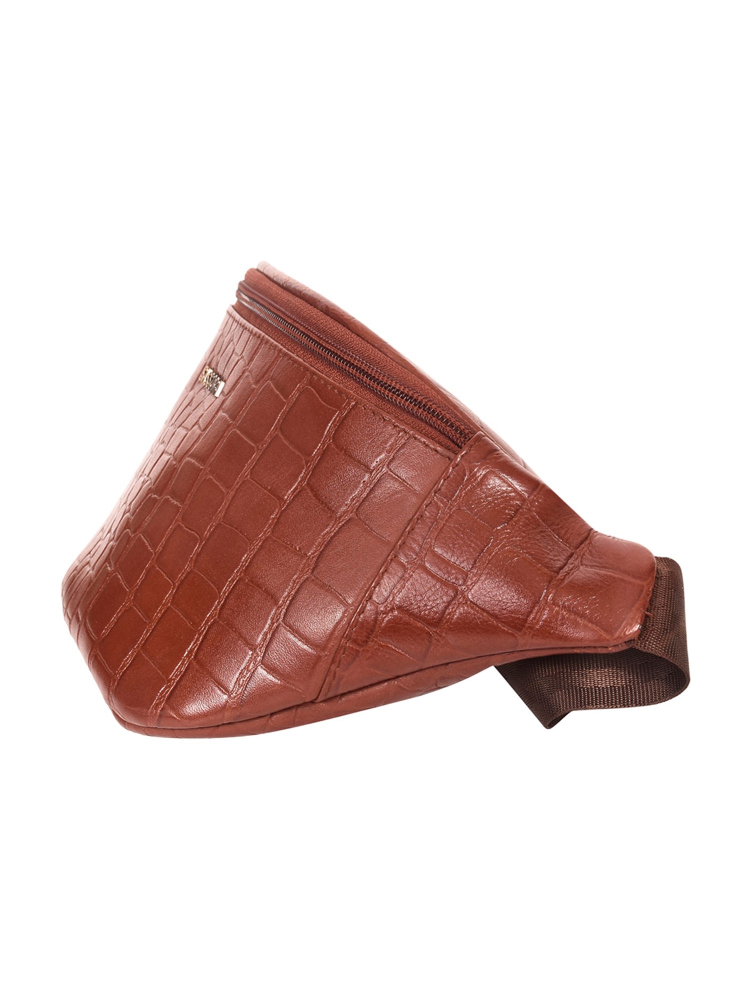 SASSORA Eefa Cognac Textured Leather Medium Belt Bag