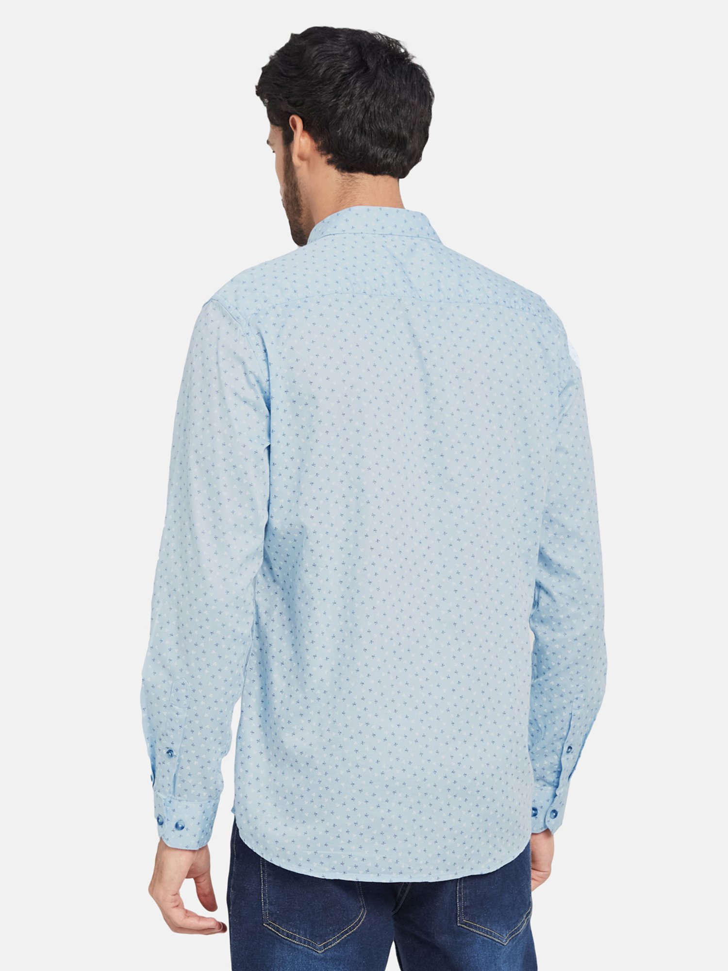 METTLE Sky Blue Regular Fit Printed Shirt