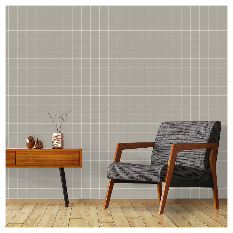 Devine Color Windowpane Plaid Peel & Stick Wallpaper Beige and White