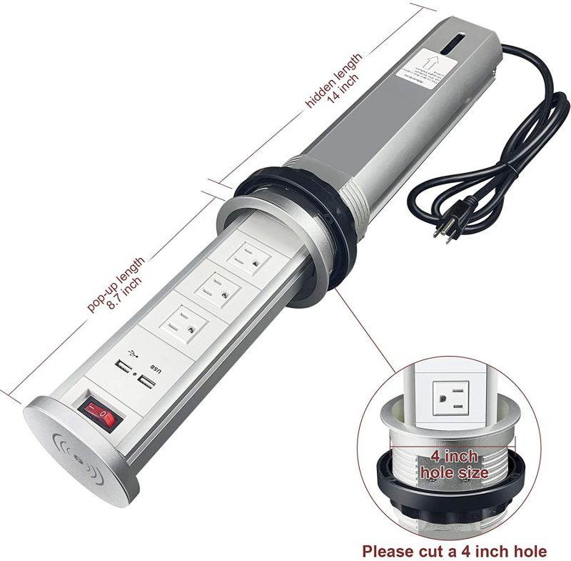 Automatic Pop Up Socket Pop Up Power Outlet with Wireless Charger Pulling Pop Up Outlet with 3AC Plugs & 2 USB Ports Recessed Pop-Up Power Socket for Kitchen Counter Office Conference(White)