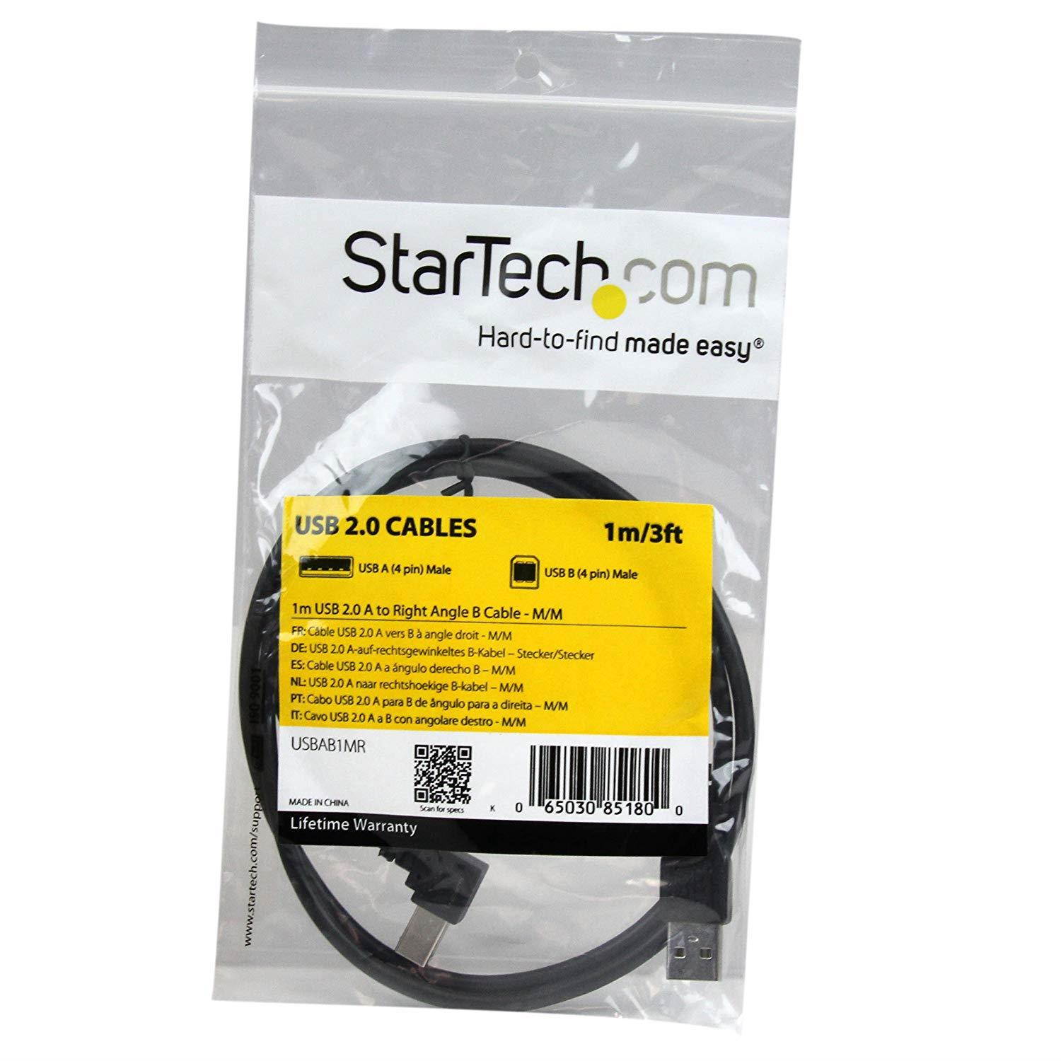 1m USB 2.0 A to Right Angle B Cable Cord - 1 m USB Printer Cable - Right Angle USB B Cable - 1x USB A (M), 1x USB B (M)