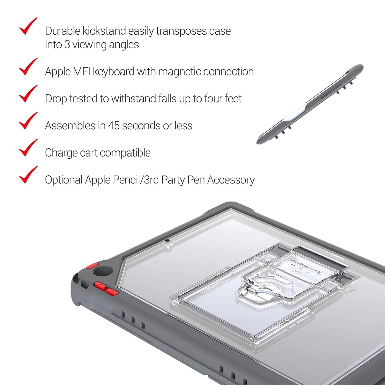 Brenthaven Edge Click-Connect Keyboard Case for Apple iPad 9.7 (5th Gen & 6th Gen) for School and Office Use - Durable, Rugged Protection with Keyboard and Stand