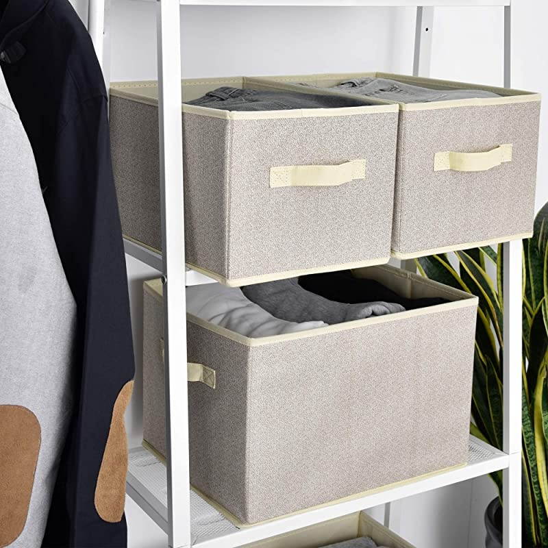 Storage Bin for Shelves, Fabric Closet Organizer Shelf Cube Box with Handle Home Office Storage Baskets, Beige, Extra Large, 3-Pack