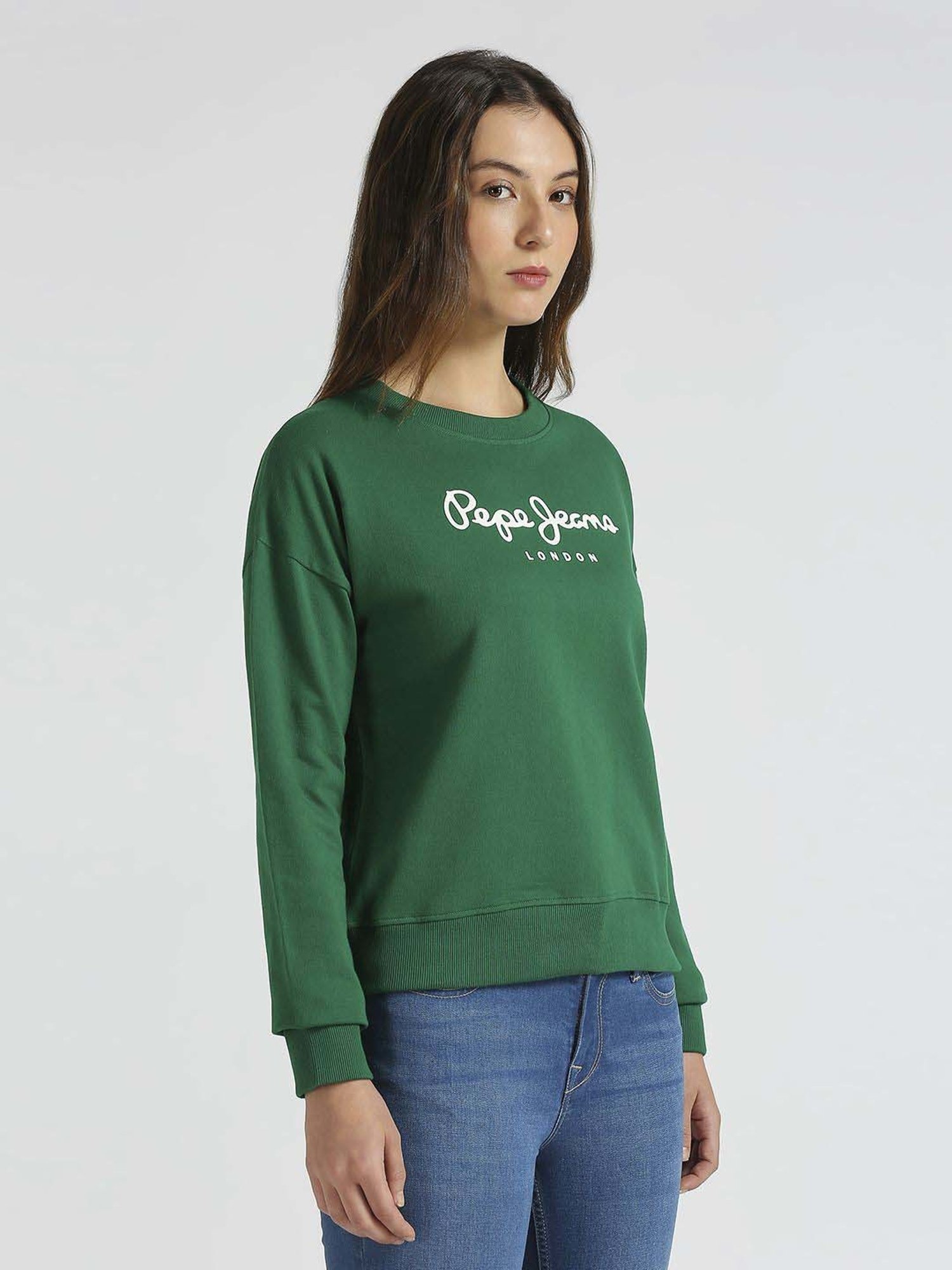 Pepe Jeans Green Cotton Printed Sweatshirt