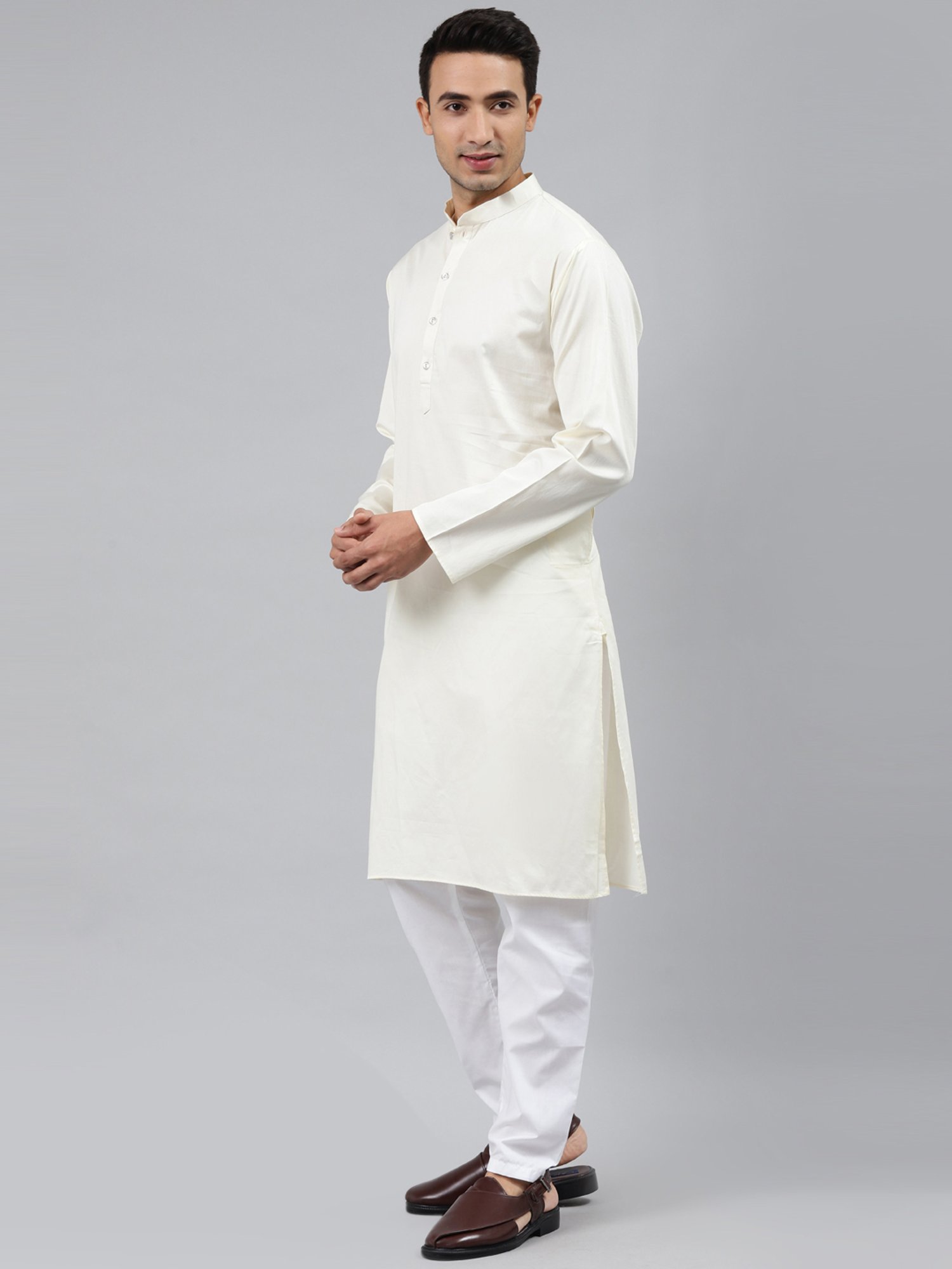 ManQ Cream Regular Fit Ethnic Wear