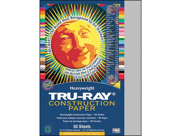 Tru-Ray Construction Paper, 76lb, 12 x 18, Gray, 50/Pack 103059