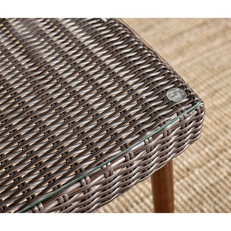 All-Weather Wicker Athens Outdoor Coffee Table with Glass Top Brown - Alaterre Furniture